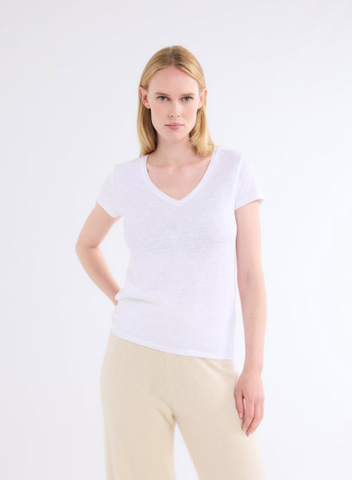 "V-neck Short Sleeve T-shirt Linen / Elastane" - MAJESTIC FILATURES