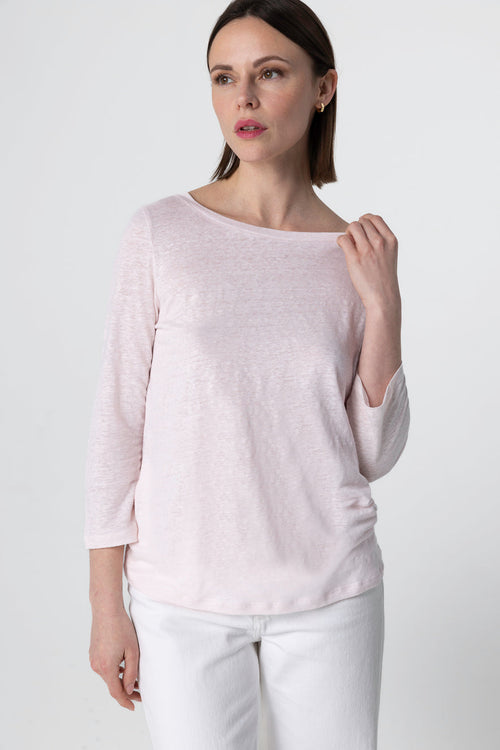T-shirt Rose Col Bateau Manches Trois quarts en Lin / Elasthanne - MAJESTIC FILATURES