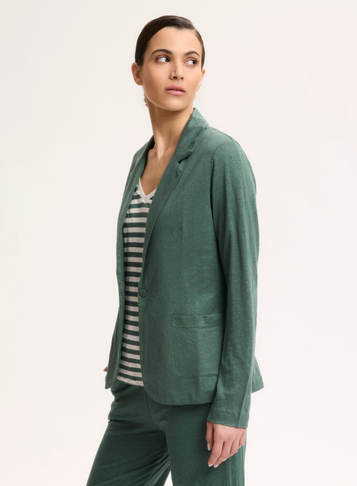 Veste Verte Col V Manches Longues en Lin - MAJESTIC FILATURES