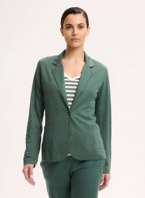 Veste Verte Col V Manches Longues en Lin - MAJESTIC FILATURES