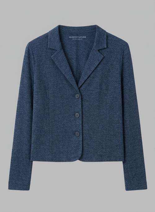 Dark blue jacket collar long-sleeved jacket in linen / elastane - MAJESTIC FILATURES