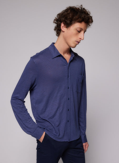 Chemise Venice blue Col Chemise Manches Longues en Lin / Elasthanne - MAJESTIC FILATURES