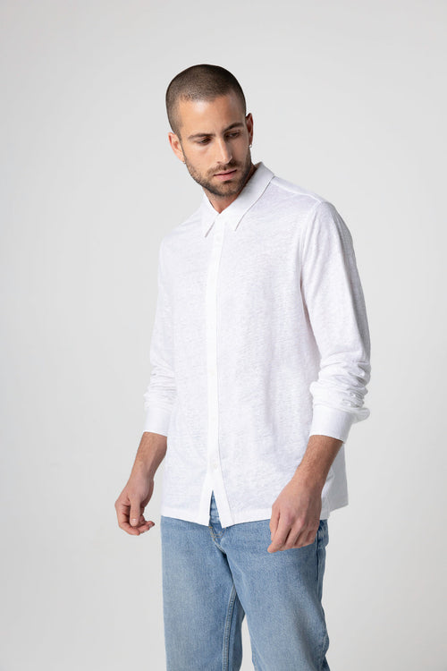Chemise Blanche Manches Longues en Lin / Elasthanne - MAJESTIC FILATURES