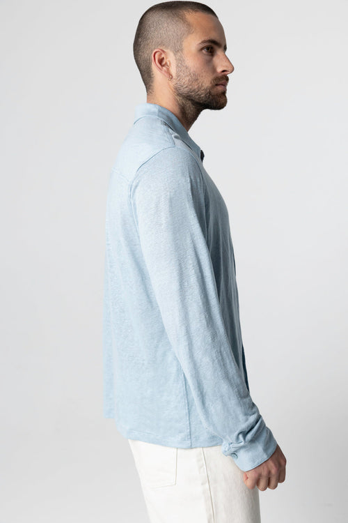 Hemd mit Kragen und langen Ärmeln aus Leinen/Elasthan in Hellblau  - MAJESTIC FILATURES