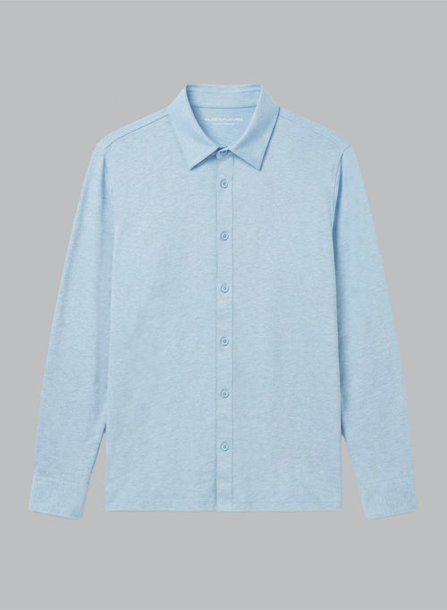 Chemise Bleu Clair Col Chemise Manches Longues en Lin / Elasthanne - MAJESTIC FILATURES
