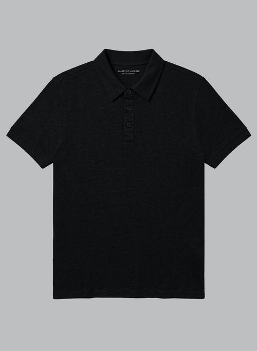 Polo negro de manga corta de lino/elastano - MAJESTIC FILATURES