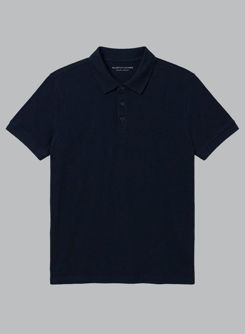 Kurzarm-Polohemd aus Leinen/Elasthan in Marineblau - MAJESTIC FILATURES
