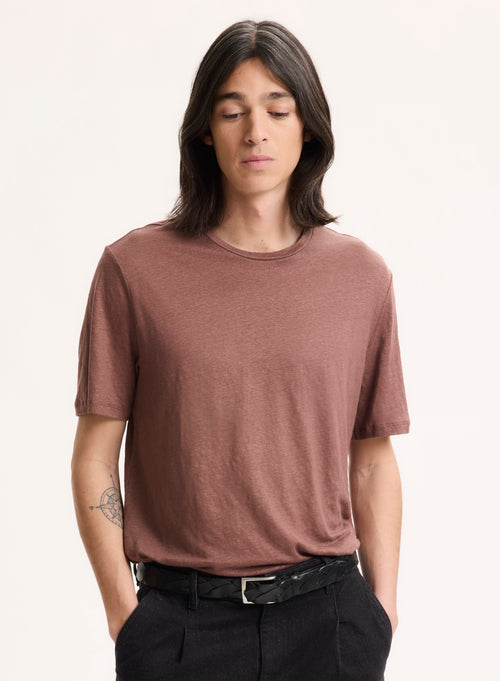 Tee shirt Marron Col Rond Manches Courtes - MAJESTIC FILATURES