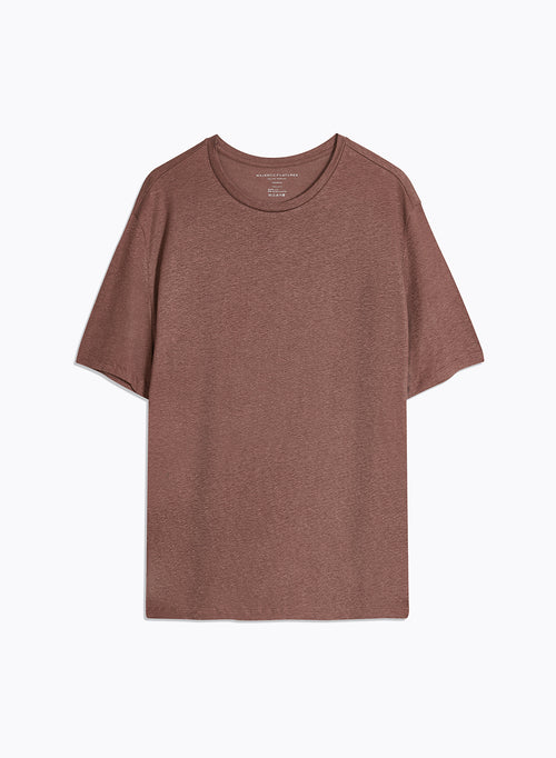 Tee shirt Marron Col Rond Manches Courtes - MAJESTIC FILATURES