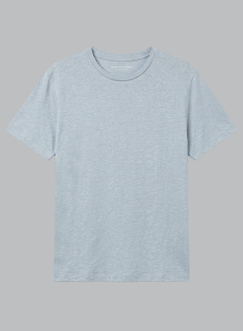 T-Shirt mit Rundhalsausschnitt und kurzen Ärmeln aus Leinen/Elasthan in Blau Calanques - MAJESTIC FILATURES