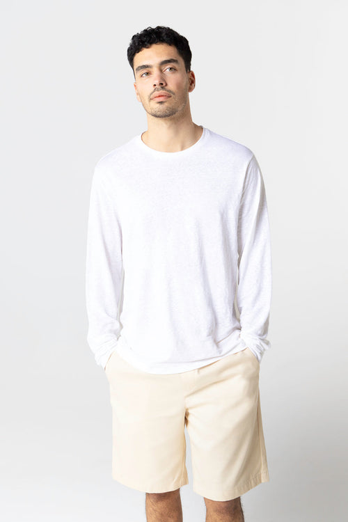 Camiseta blanca de manga larga con cuello redondo en lino / elastano - MAJESTIC FILATURES