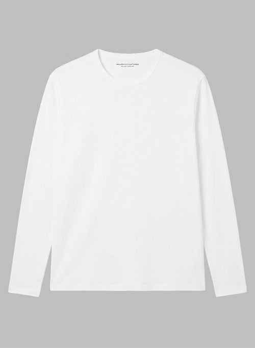 White Round-Neck Long-Sleeve T-Shirt in Linen / Elastane - MAJESTIC FILATURES