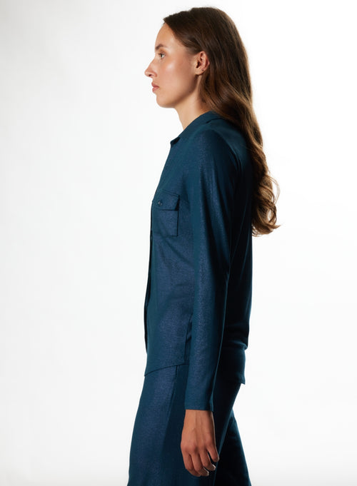Blue long-sleeved shirt in viscose / elastane - MAJESTIC FILATURES