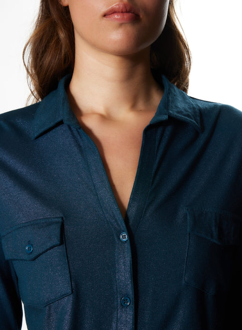 Blue long-sleeved shirt in viscose / elastane - MAJESTIC FILATURES