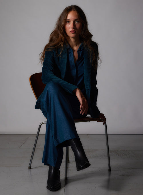 Blue long-sleeved shirt in viscose / elastane - MAJESTIC FILATURES