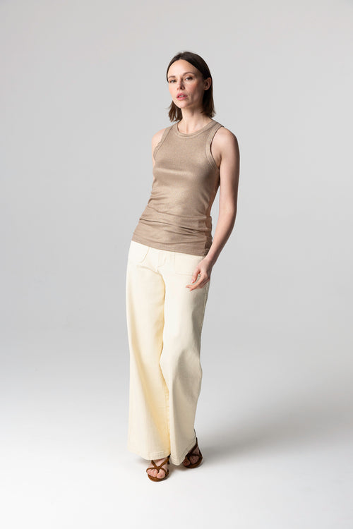 Camiseta sin mangas Café con leche con cuello redondo en viscosa/elastano - MAJESTIC FILATURES