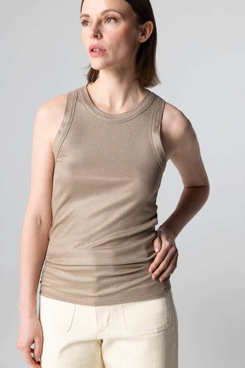 Camiseta sin mangas Café con leche con cuello redondo en viscosa/elastano - MAJESTIC FILATURES