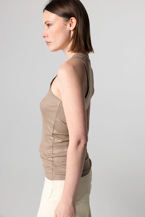 Camiseta sin mangas Café con leche con cuello redondo en viscosa/elastano - MAJESTIC FILATURES