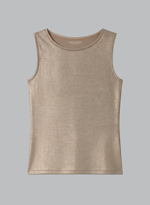 Débardeur Coffe Latte Col Bateau Sans Manches en Viscose / Elasthanne - MAJESTIC FILATURES