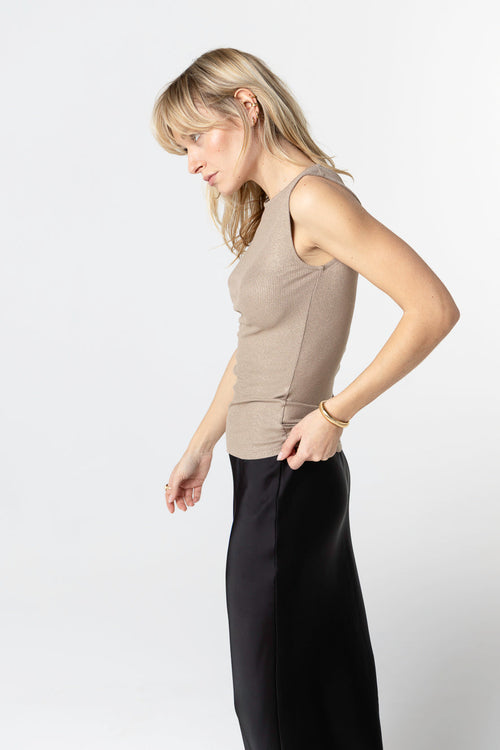 Camiseta sin mangas Café con leche con cuello barco de viscosa/elastano - MAJESTIC FILATURES