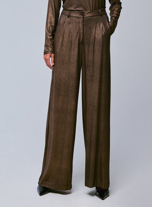 Pantalon Marron en Viscose / Elasthanne - MAJESTIC FILATURES