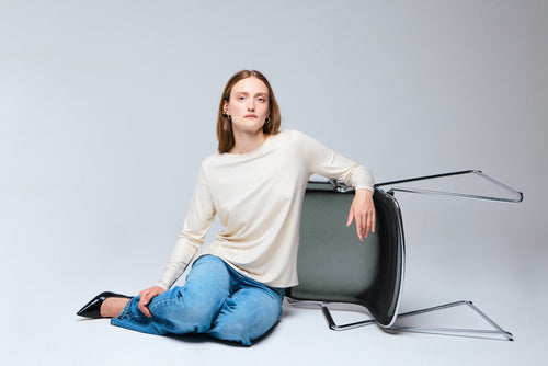 T-shirt Blanc Col Bateau Manches Longues en Viscose et Elasthanne - MAJESTIC FILATURES