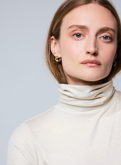 Weißes Rollkragen-Langarm-T-Shirt aus Viskose / Elasthan - MAJESTIC FILATURES