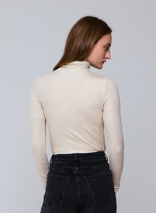 Weißes Rollkragen-Langarm-T-Shirt aus Viskose / Elasthan - MAJESTIC FILATURES