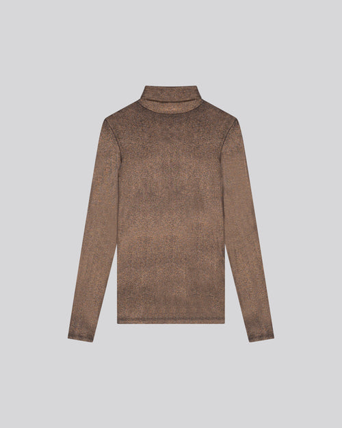 Brown Turtleneck Long Sleeves T-Shirt in Viscose and Elastane - MAJESTIC FILATURES