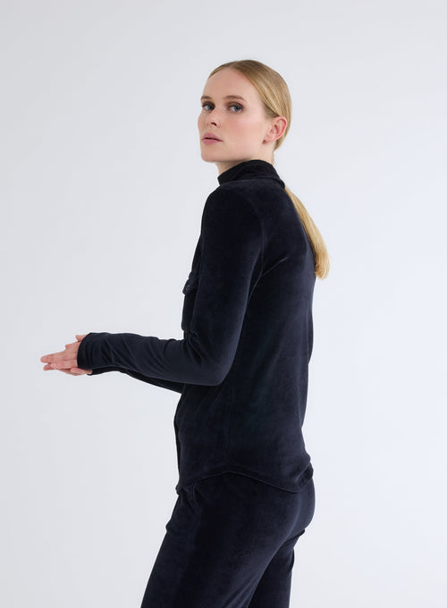 Long Sleeve Navy Shirt in Organic Cotton, Modal and Elastane - MAJESTIC FILATURES