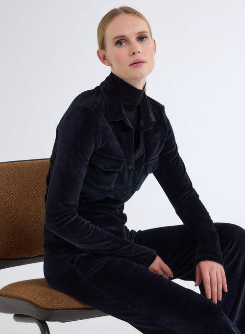 Long Sleeve Navy Shirt in Organic Cotton, Modal and Elastane - MAJESTIC FILATURES