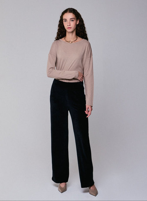 Pantalon Noir Droit en Velours - MAJESTIC FILATURES