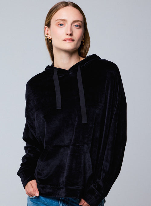 Sweat Marine Capuche Manches Longues en Coton / Modal / Elasthanne - MAJESTIC FILATURES