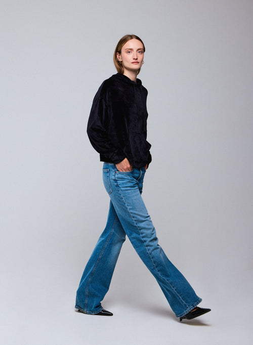 Sweat Marine Capuche Manches Longues en Coton / Modal / Elasthanne - MAJESTIC FILATURES