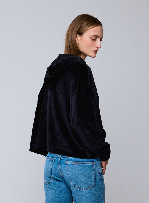 Sweat Marine Capuche Manches Longues en Coton / Modal / Elasthanne - MAJESTIC FILATURES