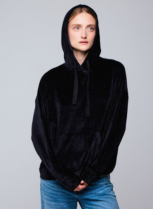 Sweat Marine Capuche Manches Longues en Coton / Modal / Elasthanne - MAJESTIC FILATURES