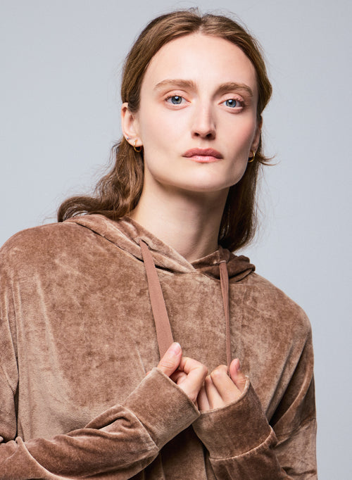 Sweat Beige Capuche Manches Longues en Coton / Modal / Elasthanne - MAJESTIC FILATURES