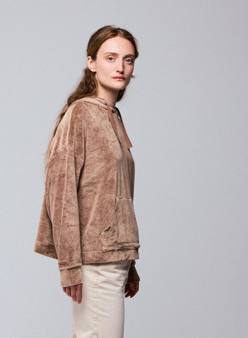 Sweat Beige Capuche Manches Longues en Coton / Modal / Elasthanne - MAJESTIC FILATURES