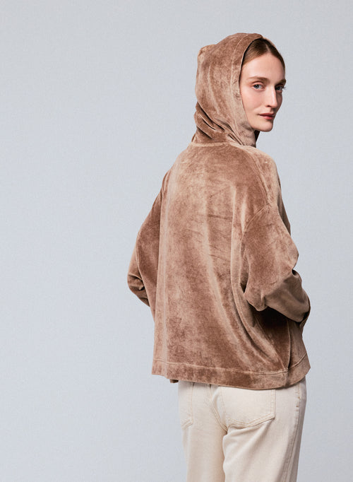 Sweat Beige Capuche Manches Longues en Coton / Modal / Elasthanne - MAJESTIC FILATURES