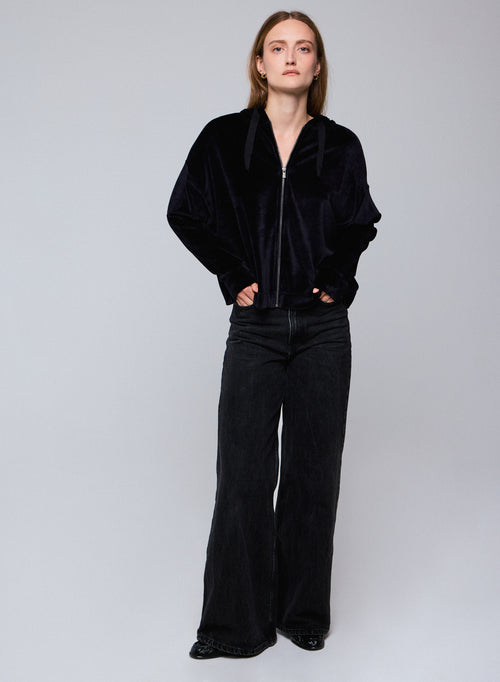 Sweat Marine Capuche Manches Longues en Coton / Modal / Elasthanne - MAJESTIC FILATURES