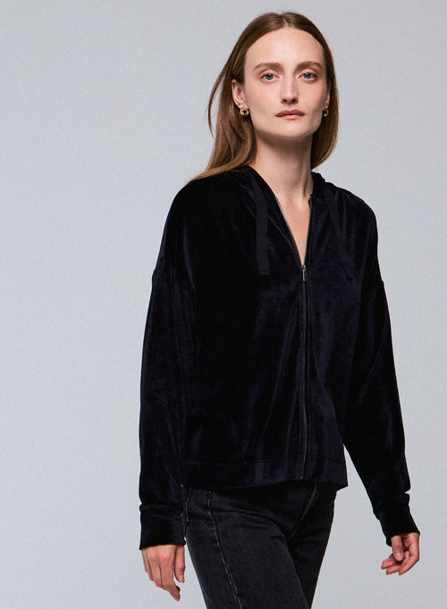 Sweat Marine Capuche Manches Longues en Coton / Modal / Elasthanne - MAJESTIC FILATURES