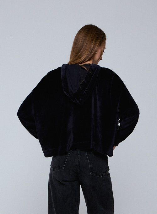 Sweat Marine Capuche Manches Longues en Coton / Modal / Elasthanne - MAJESTIC FILATURES