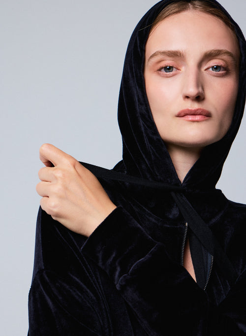 Sweat Marine Capuche Manches Longues en Coton / Modal / Elasthanne - MAJESTIC FILATURES