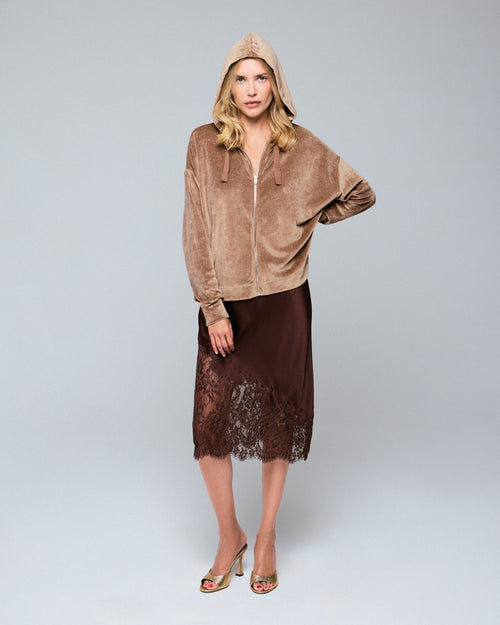 Sweat Beige Capuche Manches Longues en Coton / Modal / Elasthanne - MAJESTIC FILATURES