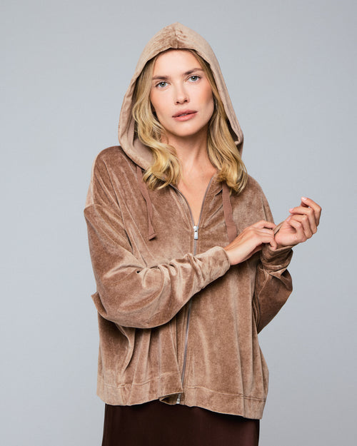 Sweat Beige Capuche Manches Longues en Coton / Modal / Elasthanne - MAJESTIC FILATURES