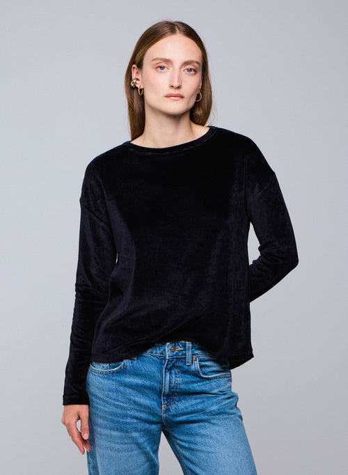 T-shirt Marine Col Bateau Manches Longues en Coton Organique / Modal / Elasthanne - MAJESTIC FILATURES