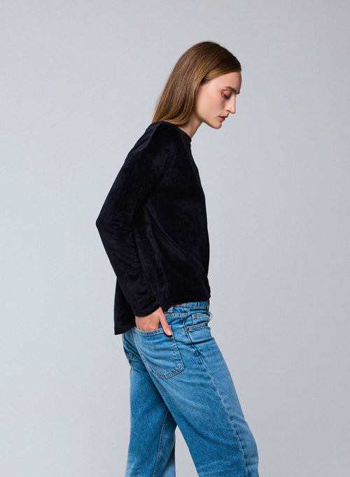 T-shirt Marine Col Bateau Manches Longues en Coton Organique / Modal / Elasthanne - MAJESTIC FILATURES