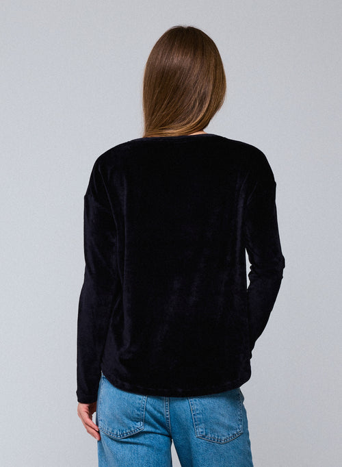 T-shirt Marine Col Bateau Manches Longues en Coton Organique / Modal / Elasthanne - MAJESTIC FILATURES