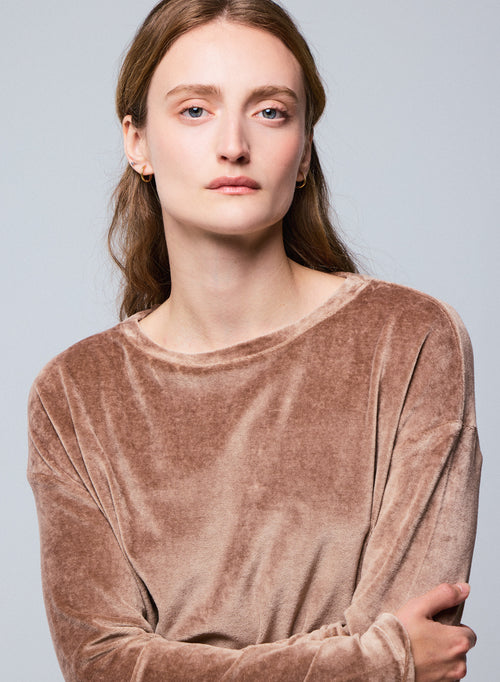 T-shirt Marron Col Bateau Manches Longues en Coton Organique / Modal / Elasthanne - MAJESTIC FILATURES