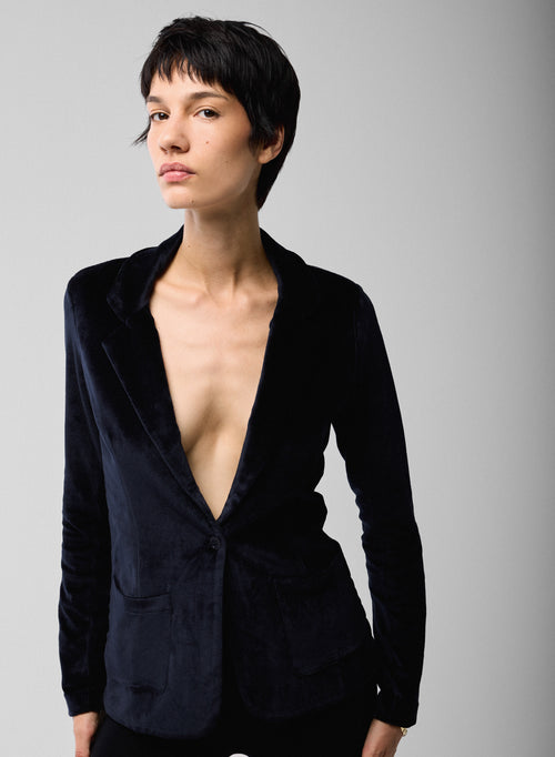 Chaqueta azul marino de manga larga en algodón orgánico / modal / elastano - MAJESTIC FILATURES